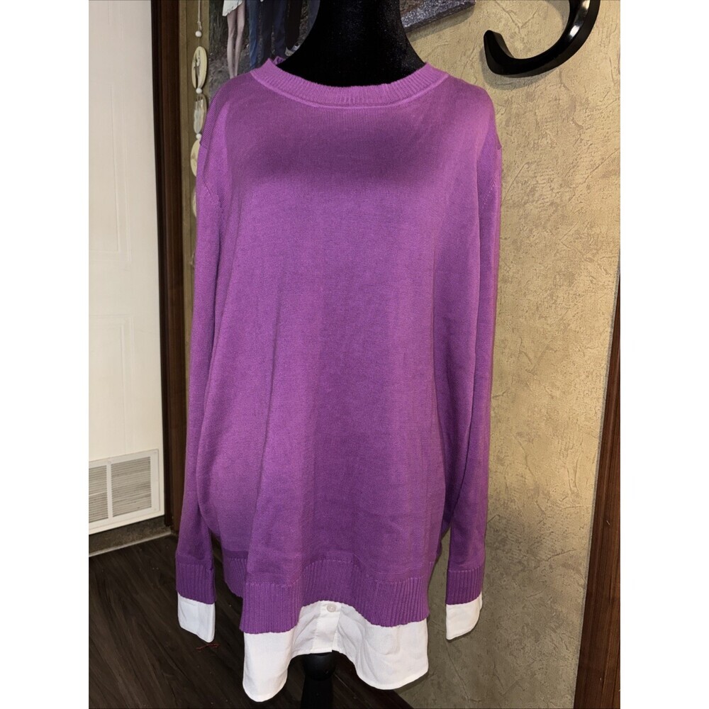 XL New Isaac Mizrahi Live Purple Sweater underlay WHITE shirt NEW Stretch - Picture 5 of 10